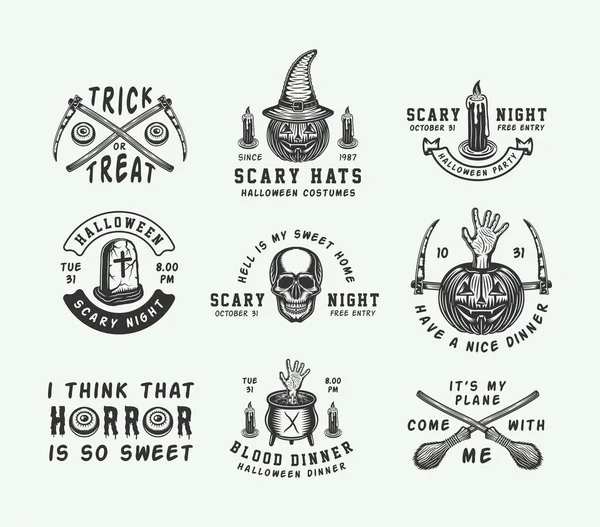 Винтажные ретро-логотипы Хэллоуина, значки, этикетки, знаки, патчи . — стоковый вектор