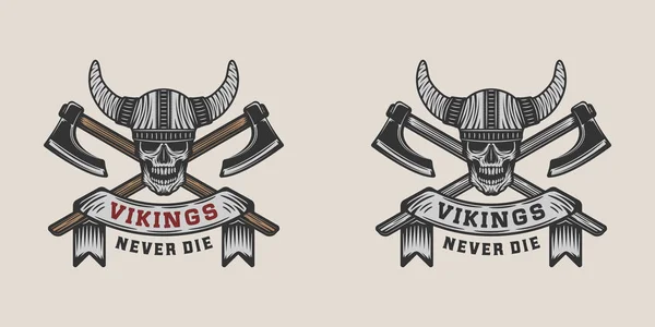 Conjunto de logotipo de motivación vikingos vintage, etiqueta, emblema, insignia en estilo retro con cotización . — Vector de stock