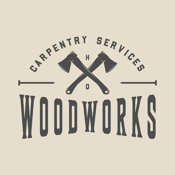 Tukang kayu, kerajinan kayu dan label mekanik, lencana, lambang dan logo . - Stok Vektor