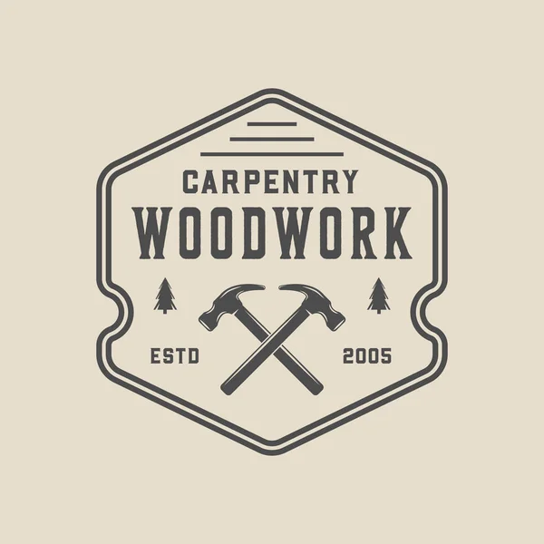 Carpintería vintage, carpintería y etiqueta mecánica, insignia, emblema y logotipo . — Archivo Imágenes Vectoriales
