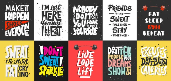 Set Motivational Inspirational Lettering Posters Decoration Prints Shirt Design Sport — Stock Vector