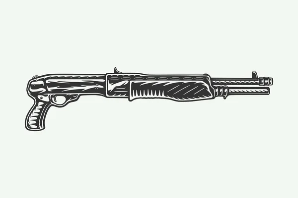 Vintage Retro Woodcut Shotgun Rifle Spas Pode Ser Usado Como —  Vetores de Stock