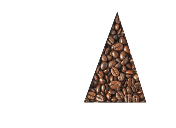 在白色背景上分离的咖啡 咖啡豆三角形样品 复制空间区域 — 图库照片