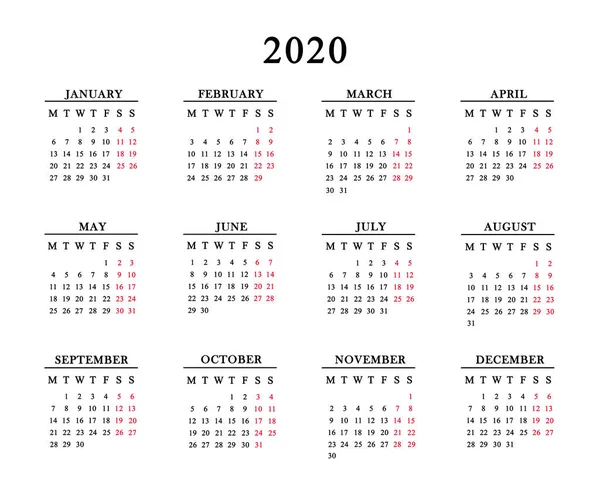 Calendario 2020 su sfondo bianco . — Foto Stock
