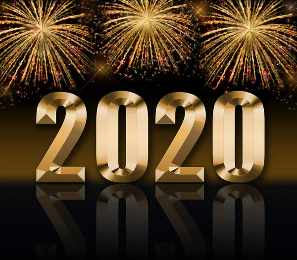 Happy new year 2020 on the background of the salute — Stock Photo, Image