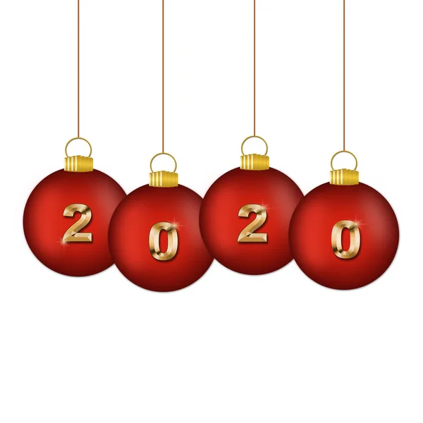 Bolas de Navidad 2020 sobre fondo rojo — Foto de Stock