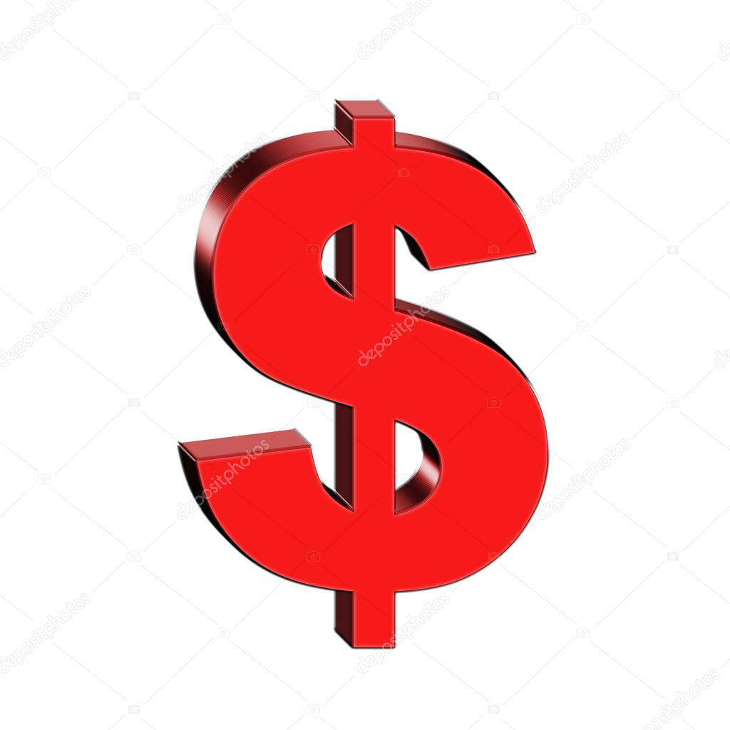 Red 3d Dollar Sign.Illustration. Isolated on White Background