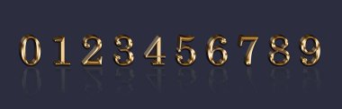 Altın sayılar 1,2,3,4,5,6,7,8,9,9 Gri arkaplanda 33D görüntü