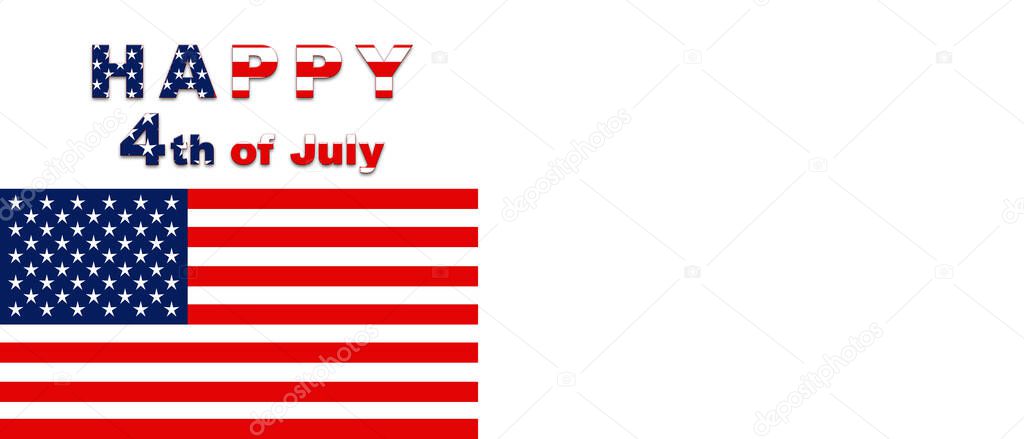 USA flag isolated on white background. Illustration. Banner. Happy 4th of July -USA day