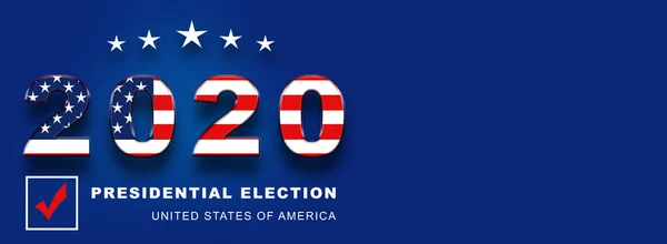 アメリカ大統領選挙2020アメリカの投票 青い背景の水平方向のバナーデザイン イラスト テキストのためのスペースをコピーバナー — ストック写真