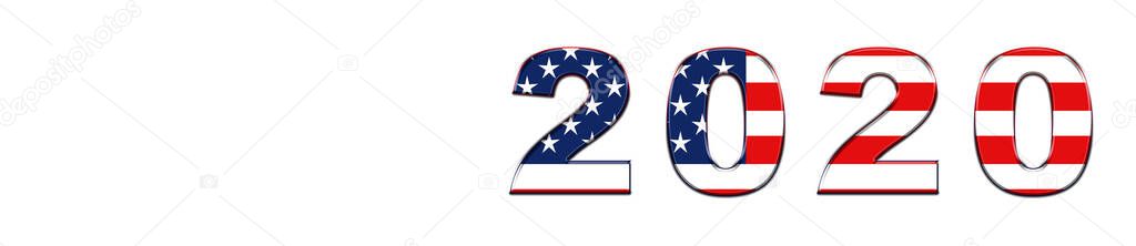 USA presidential election 2020 american vote, horizontal banner design on white background. Illustration. Copy space for text.Banner