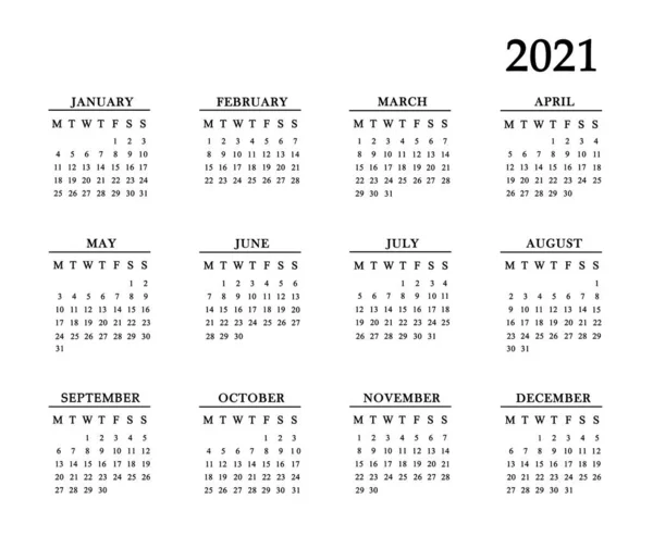 Calendario 2021 Sfondo Bianco — Foto Stock