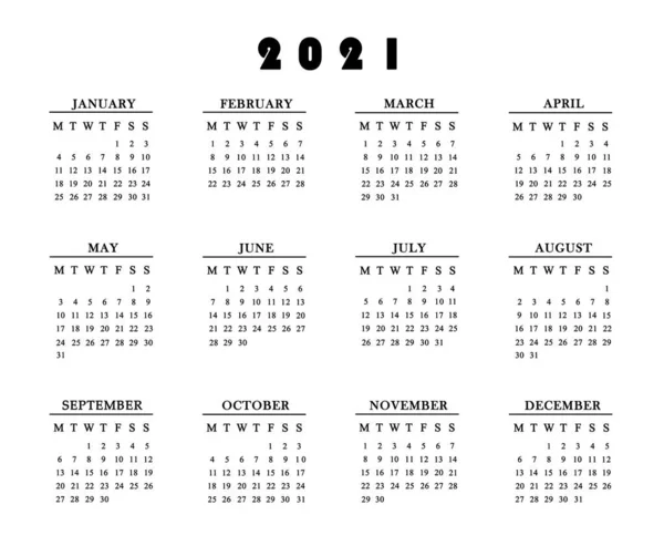 Calendario 2021 Sfondo Bianco — Foto Stock