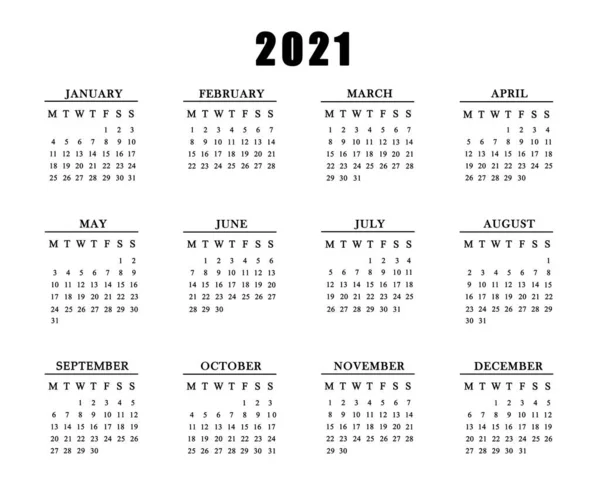 Calendario 2021 Sfondo Bianco — Foto Stock