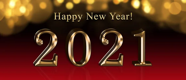 Feliz Ano Novo 2021 Ouro Brilhante Renderização Fundo Bokeh Dourado — Fotografia de Stock