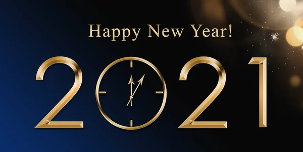 Ілюстрація 2021 Щасливий Новий Рік Золотим Годинником Фестивальне Золото 2021 — стокове фото