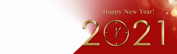 Ilustrace 2021 Šťastný Nový Rok Pozadí Zlatými Hodinami Slavnostní Zlato — Stock fotografie