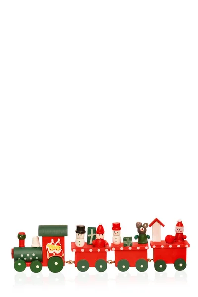 Christmas Toy Train Isolated White Background Copy Space Text — Stock Photo, Image