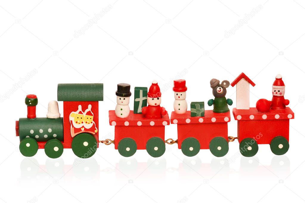 Christmas Toy Train Isolated Over White Background.Copy space for text
