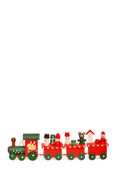 Christmas Toy Train Isolated White Background Copy Prostor Pro Text — Stock fotografie