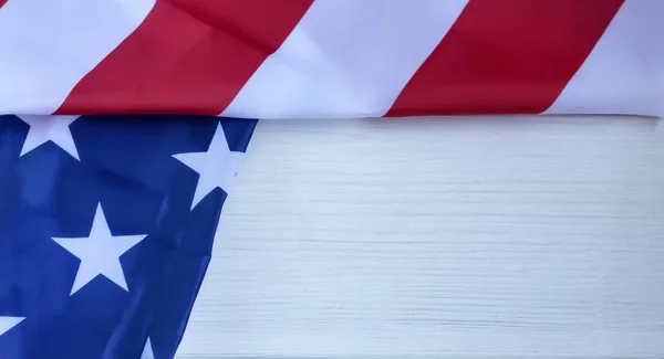 American Flag White Wooden Texture Table Motive Celebration Copy Space — Stock Photo, Image