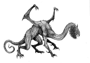 Kanatsız ejderha siyah beyaz canavar canavar canavar