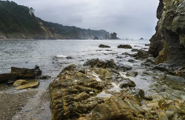 View Playa Del Silencio Asturian Coast Spain Cloudy Sky — Stock Photo, Image