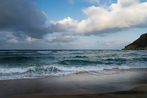 Plaża Wybrzeżu Almerii Hiszpanii Zachodzie Słońca — Zdjęcie stockowe