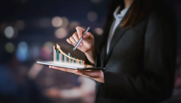 Businessman Holding Tablet Have Chart Showing Business Growth Positive Indication — Stock Photo, Image