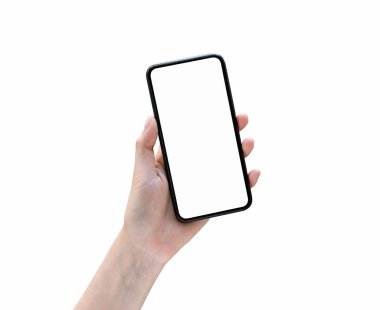 Smartphone boş ekran izole tutan el. Senin ekran reklam koymak için almak. 