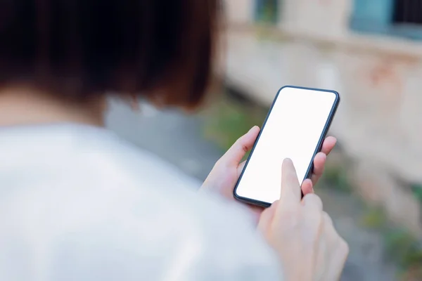 Hand Hält Smartphone Leeren Bildschirm Auf Isoliert Nehmen Sie Ihren — Stockfoto