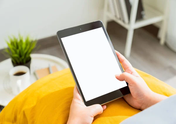 Mão Segurando Tablet Digital Mockup Tela Branco Pegue Sua Tela — Fotografia de Stock