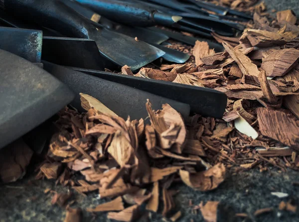 Dřevěné Hranaté Nástroj Řezbou Staré Dřevěné Tesař — Stock fotografie