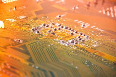 Elektronik devre kartı arka planı, yakın plan fotoğrafı.