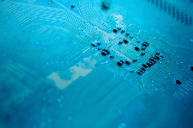 Elektronik devre kartı arka planı, yakın plan fotoğrafı.