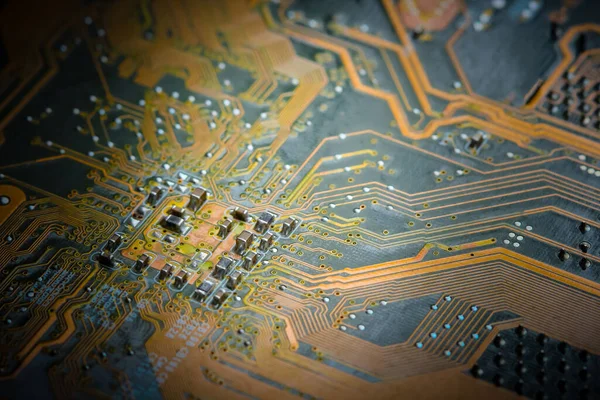 Elektronik devre kartı arka planı, yakın plan fotoğrafı.