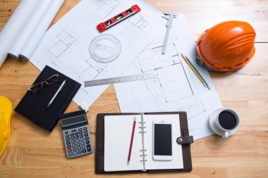 Kopya alanı - Mimari konsepti ile bir mimar çalışma masası