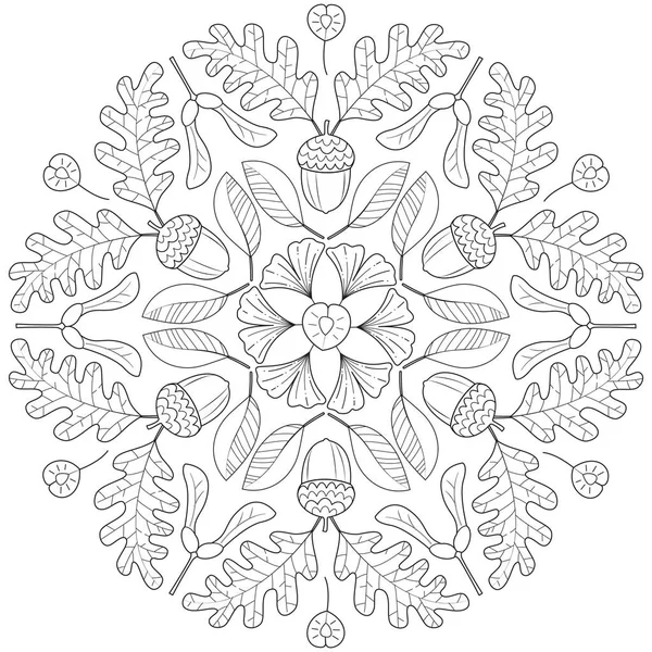 Otoño Mandala Hoja Para Colorear Libro Página Para Adultos Niños — Vector de stock