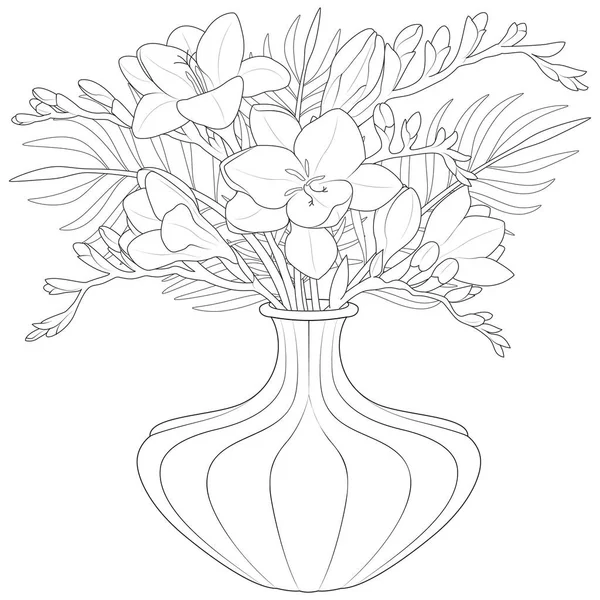 Ваза Квітів Фрезії Чорно Білий Вектор — стоковий вектор