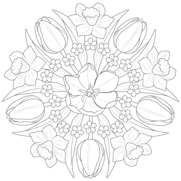 Lente Bloem Mandala Zwart Wit Vector — Stockvector