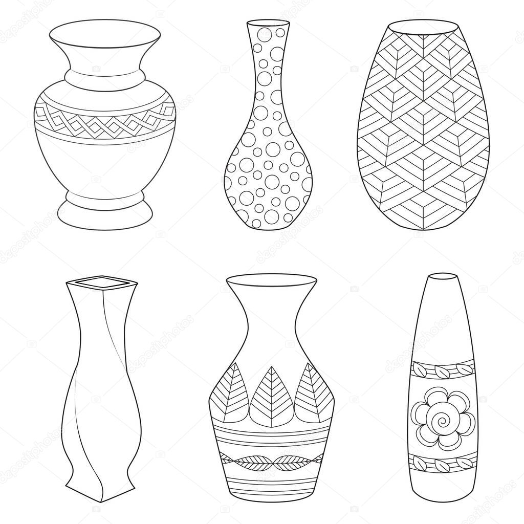 Vases black and white illustration vector set