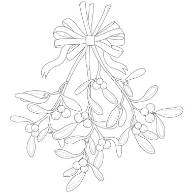 Ökseotu siyah ve beyaz vektör illüstrasyonunun şenlikli bir filizi