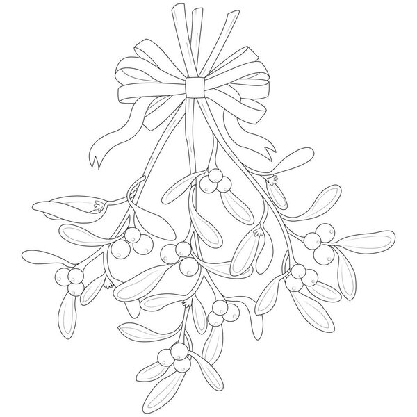 A festive sprig of mistletoe black and white vector illustration