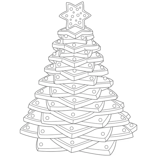 Christmas Gingerbread Tree Black White Vector Illustration — Stock Vector