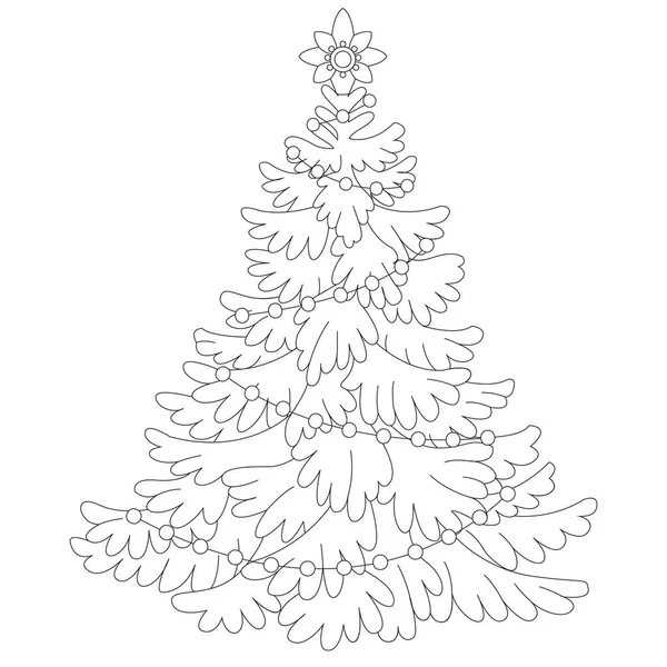 Weihnachtsbaum Mit Girlanden Schwarz Weißer Vektorillustration — Stockvektor
