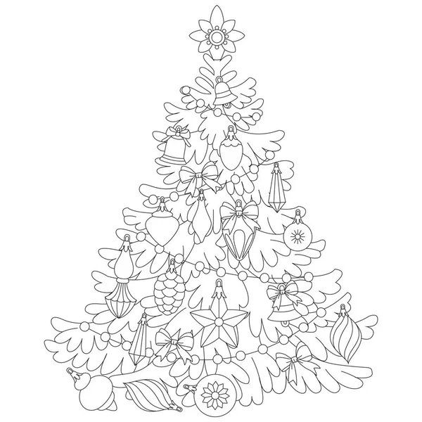 Weihnachtsbaum Mit Dekorationen Schwarz Weiß Vektorillustration — Stockvektor