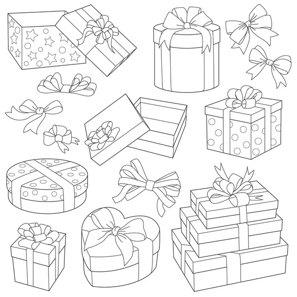 Geschenkdozen Vector Set Zwart Wit Vector Illustratie — Stockvector