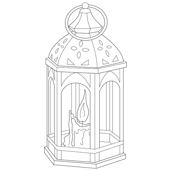 Lanterna Com Vela Ilustração Vetor Preto Branco —  Vetores de Stock