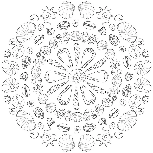 kabuk mandala siyah ve beyaz vektör çizimi