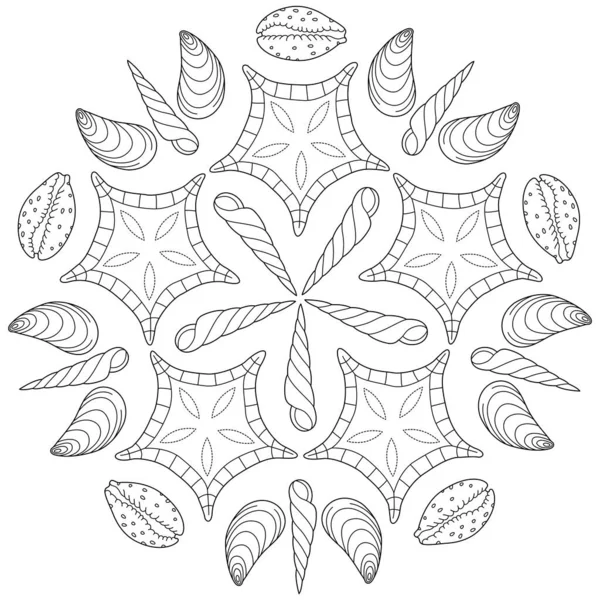 Shell Mandala Black White Vector Illustration — Stock Vector